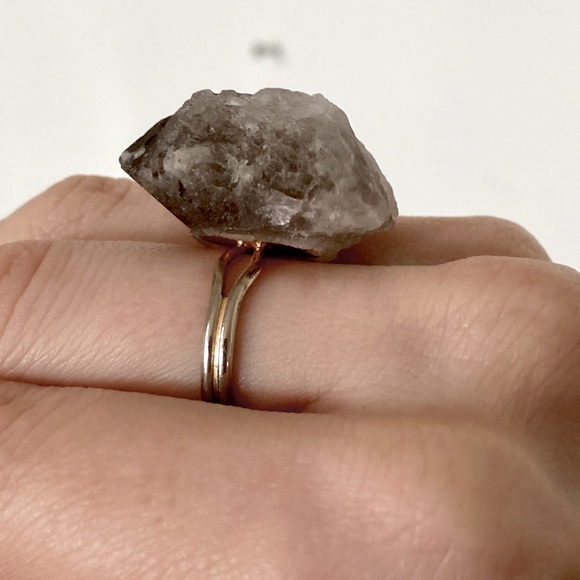 Handmade Smoky Quartz Crystal Raw Gem Statement Cocktail Ring Natural Gemstone - Picture 9 of 10